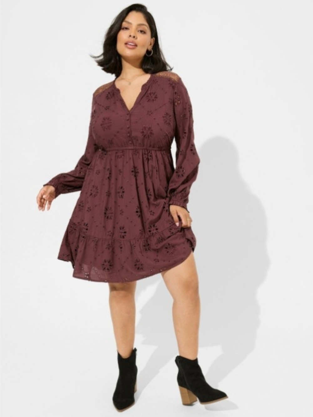 torrid Mini Eyelet V-Neck Long Sleeve Dress With POCKETS!